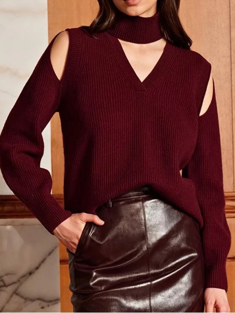Oversized Wool-Blend Ribbed Cutout Sweater - Picture 3 of 3
